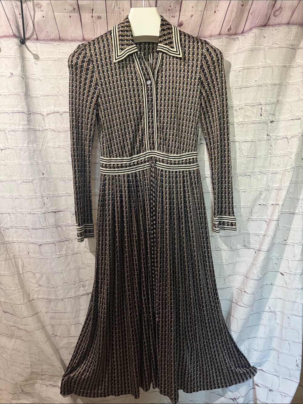Tory Burch Black and White Long Sleeve Dress